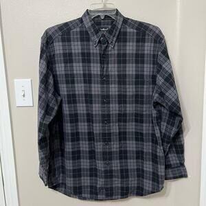 Eddie Bauer Men’s Plaid Shirt Sz Medium Button Down Black/Gray